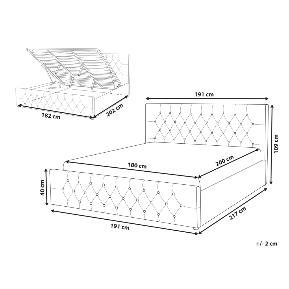 Letto Matrimoniale Moderno con Contenitore in Velluto Beige 180 x 200 cm