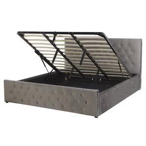 Letto Matrimoniale Moderno con Contenitore in Velluto Grigio 180 x 200 cm