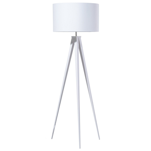 Lampada da Terra paralume in policotone Bianco 156H cm Bianco Gambe Treppiede in Metallo Paralume Tamburo Moderno