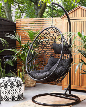 Sedia sospesa poltrona pensile in rattan sintetico con supporto Nero altalena a forma di uovo in vimini rustico Boho
