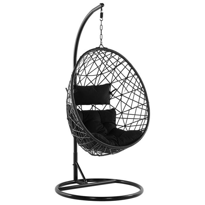 Sedia sospesa poltrona pensile in rattan sintetico con supporto Nero altalena a forma di uovo in vimini rustico Boho