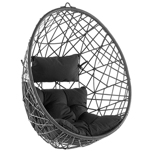 Sedia sospesa poltrona pensile Cestino di vimini rotondo in rattan Nero senza supporto con cuscini Boho