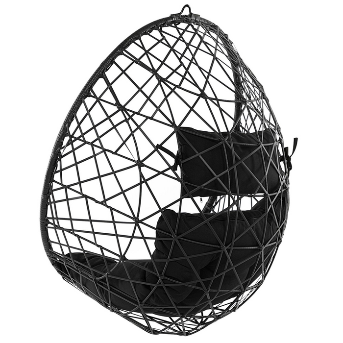 Sedia sospesa poltrona pensile Cestino di vimini rotondo in rattan Nero senza supporto con cuscini Boho