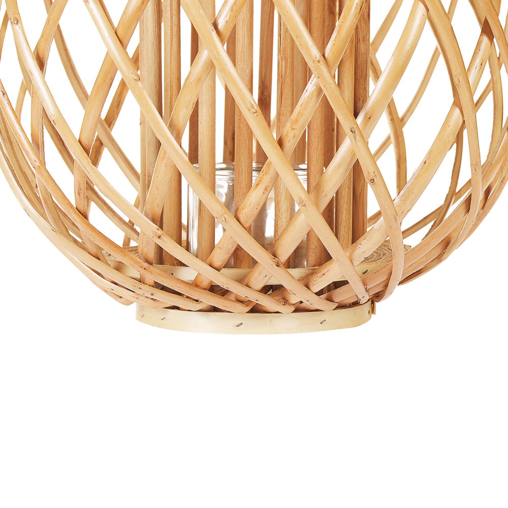 Lanterna Luce Legno Salice e Vetro 41 cm Rotonda interno esterno Scandinava