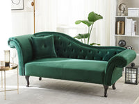 Chaise longue in Velluto Verde Scuro Bottone capitonné Tappezzeria versione sinistra con Cuscino