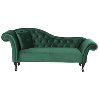 Chaise longue in Velluto Verde Scuro Bottone capitonné Tappezzeria versione sinistra con Cuscino