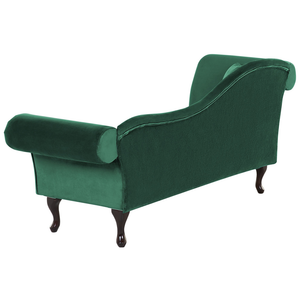 Chaise longue in Velluto Verde Scuro Bottone capitonné Tappezzeria versione sinistra con Cuscino