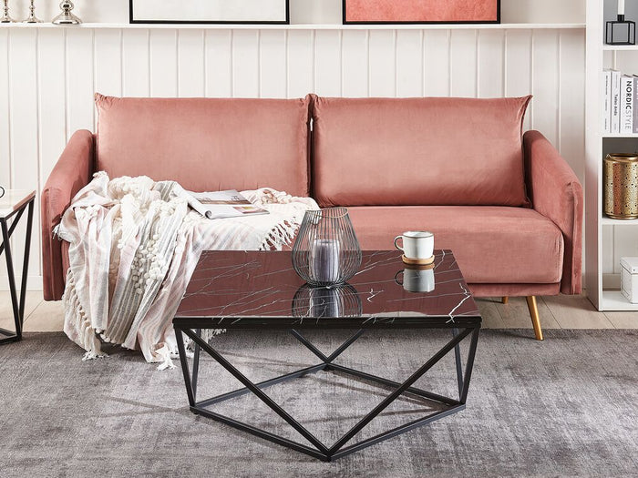 Tavolino da caffè beige piano effetto marmo base in metallo oro 80 x 80 cm