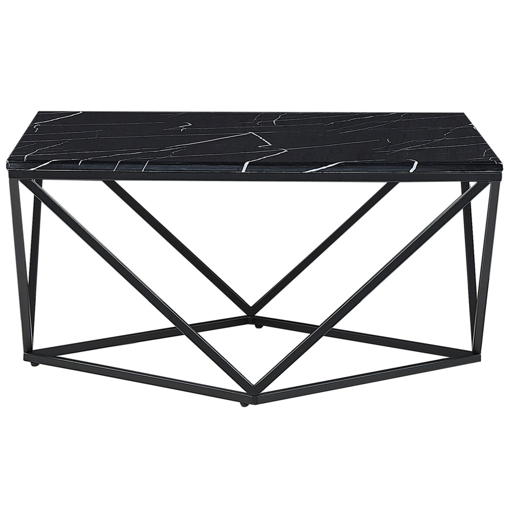 Tavolino da caffè beige piano effetto marmo base in metallo oro 80 x 80 cm