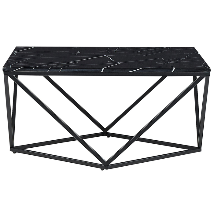 Tavolino da caffè beige piano effetto marmo base in metallo oro 80 x 80 cm