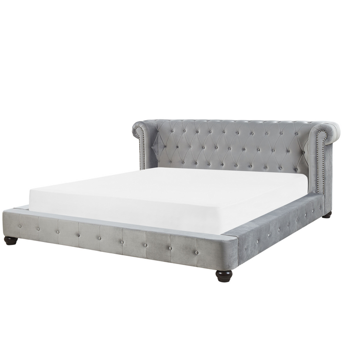 Letto 180 x 200 cm in velluto grigio con  rete a doghe Chesterfield testiera classica
