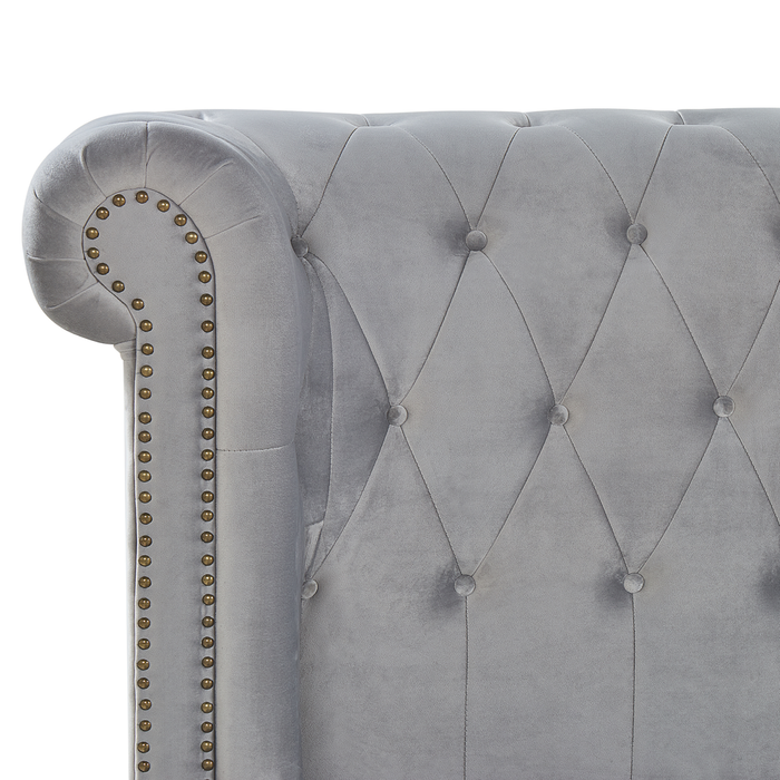 Letto 180 x 200 cm in velluto grigio con  rete a doghe Chesterfield testiera classica