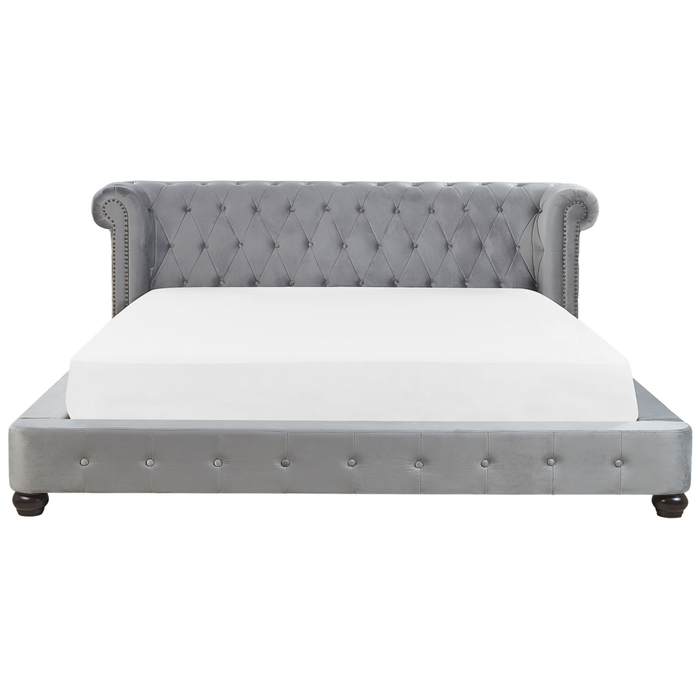 Letto 180 x 200 cm in velluto grigio con  rete a doghe Chesterfield testiera classica