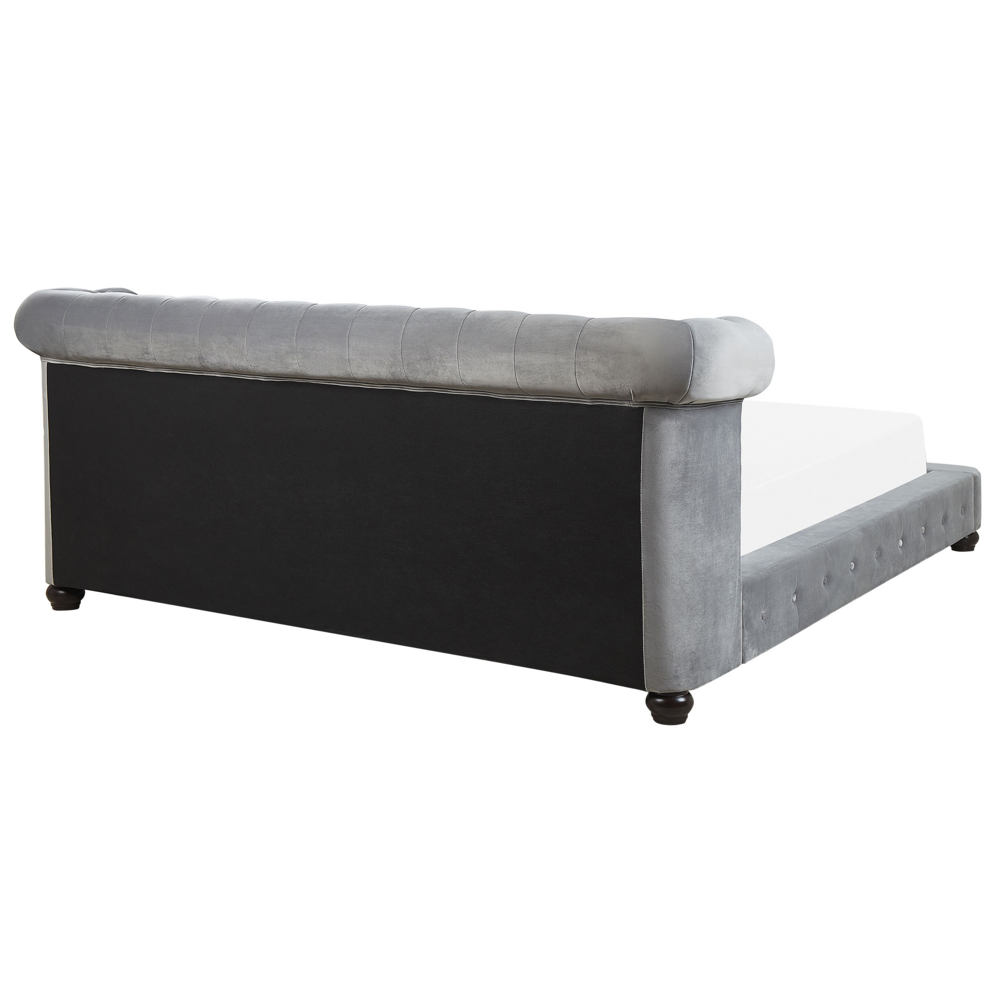 Letto 180 x 200 cm in velluto grigio con  rete a doghe Chesterfield testiera classica