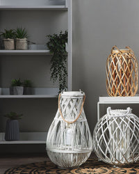 Lanterna bianca in legno di bambù e vetro 75 cm per interni ed esterni scandinavi