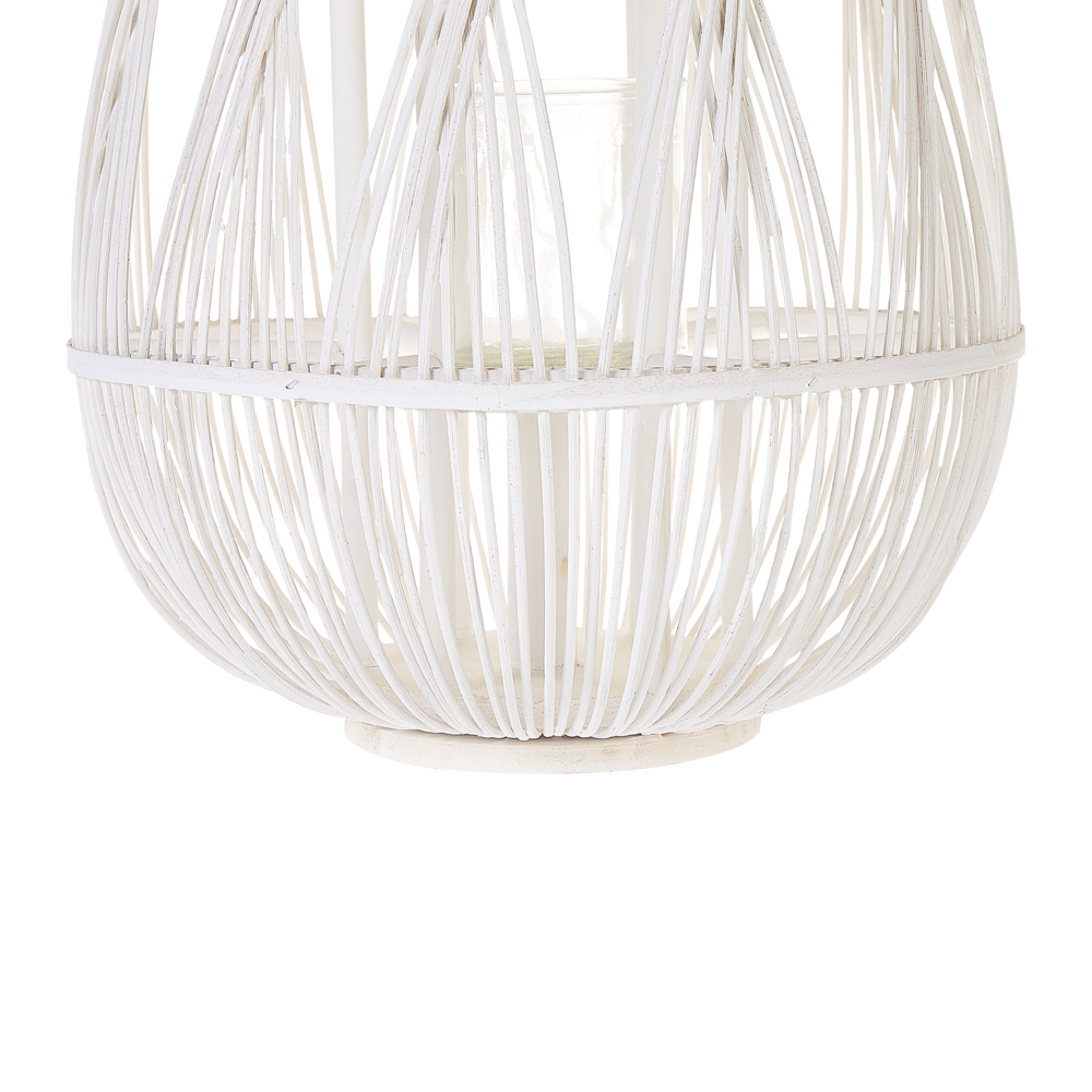 Lanterna bianca in legno di bambù e vetro 56 cm per interni ed esterni scandinavi