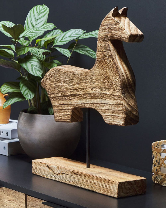 Statuetta Decorativa soprammobile leggera in legno di paulonia con supporto a forma di cavallo moderno