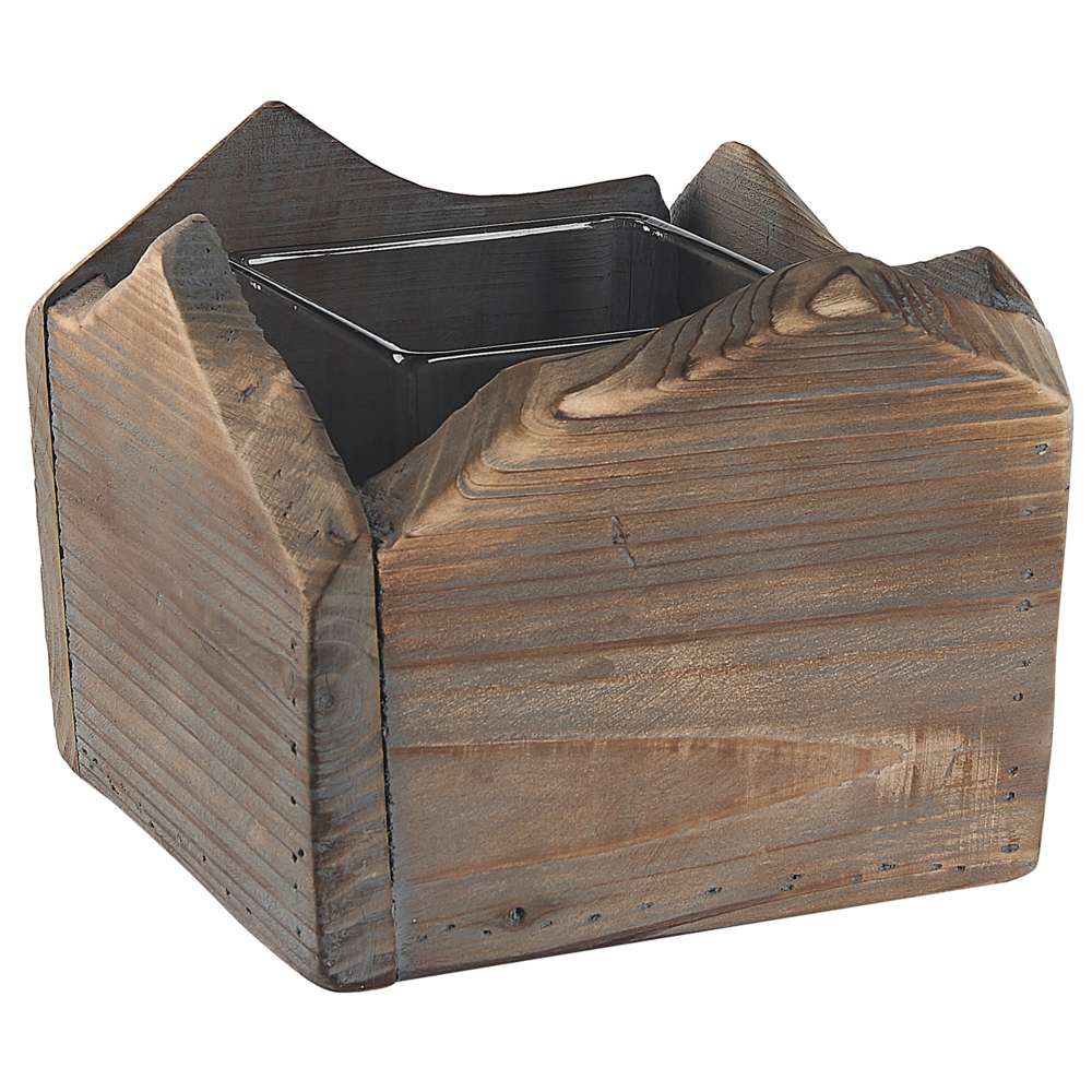 Set di 2 portacandele in legno scuro effetto anticato fatto a mano naturale rustico