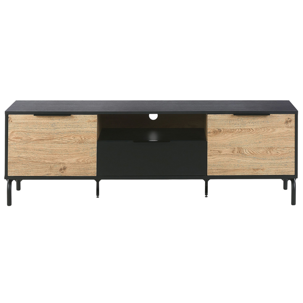 Mobile TV Gambe in metallo in truciolare di legno Nero e chiaro per TV fino a 70'' con funzione di archiviazione nel cassetto