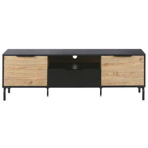 Mobile TV Gambe in metallo in truciolare di legno Nero e chiaro per TV fino a 70'' con funzione di archiviazione nel cassetto
