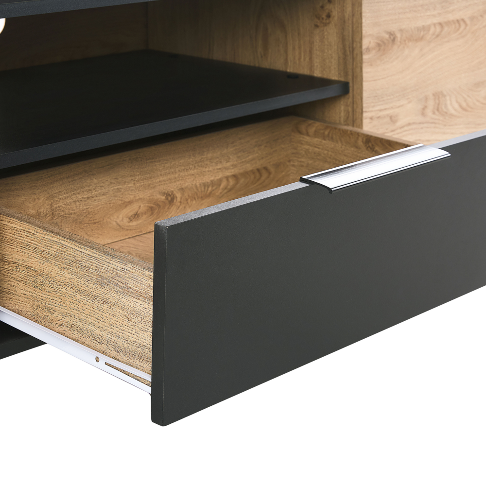 Mobile TV Gambe in metallo in truciolare di legno Nero e chiaro per TV fino a 70'' con funzione di archiviazione nel cassetto