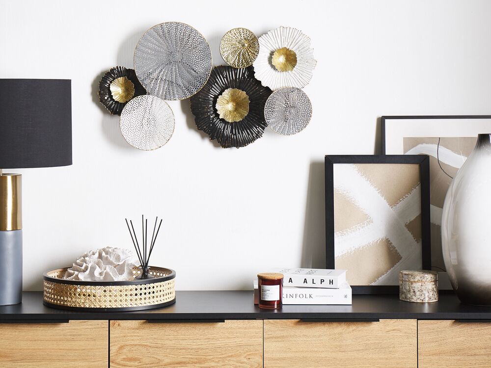 Decorazione da parete Cerchi in metallo Nero e argento arte da parete in stile moderno