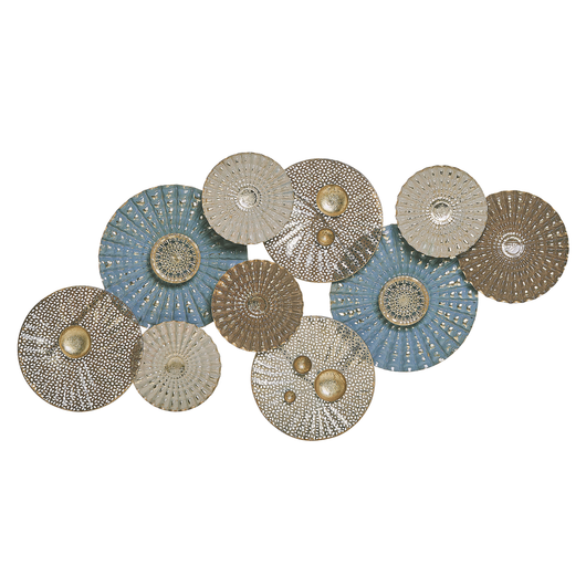 Decorazione da parete Cerchi in metallo blu e beige arte da parete in stile moderno