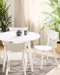 Set di 2 sedie da pranzo Seduta in MDF bianco Gambe in legno di gomma Schienale curvo senza braccioli