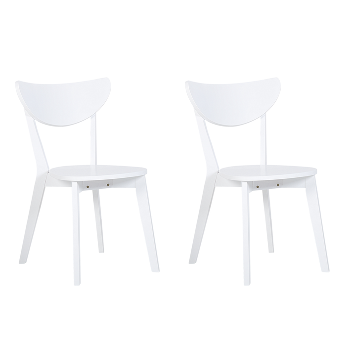 Set di 2 sedie da pranzo Seduta in MDF bianco Gambe in legno di gomma Schienale curvo senza braccioli