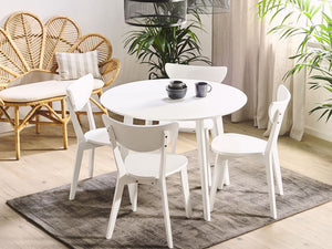 Set da pranzo Tavolo rotondo in MDF bianco e 4 sedie per cucina da pranzo con gambe in legno in stile scandinavo