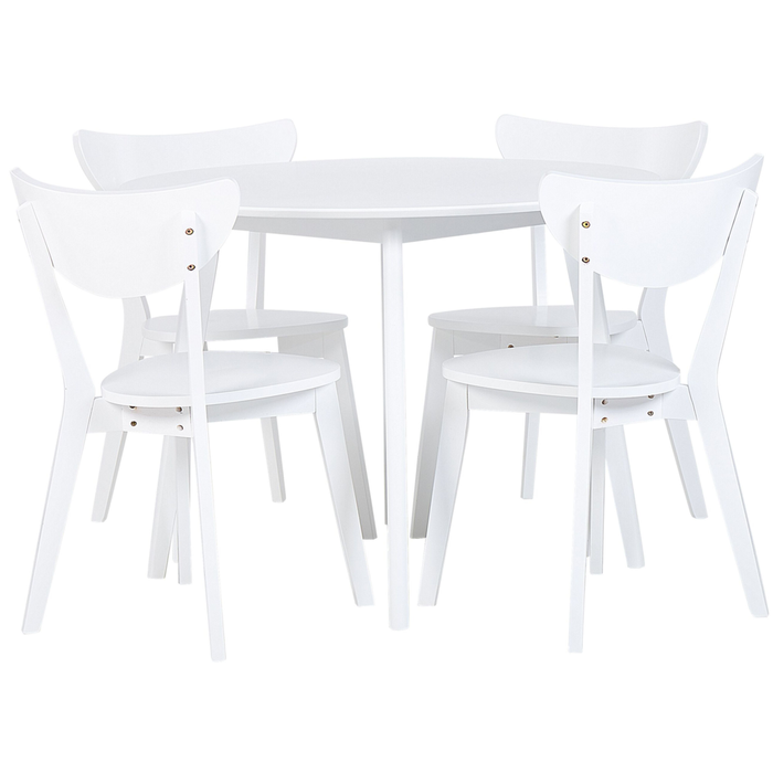 Set da pranzo Tavolo rotondo in MDF bianco e 4 sedie per cucina da pranzo con gambe in legno in stile scandinavo