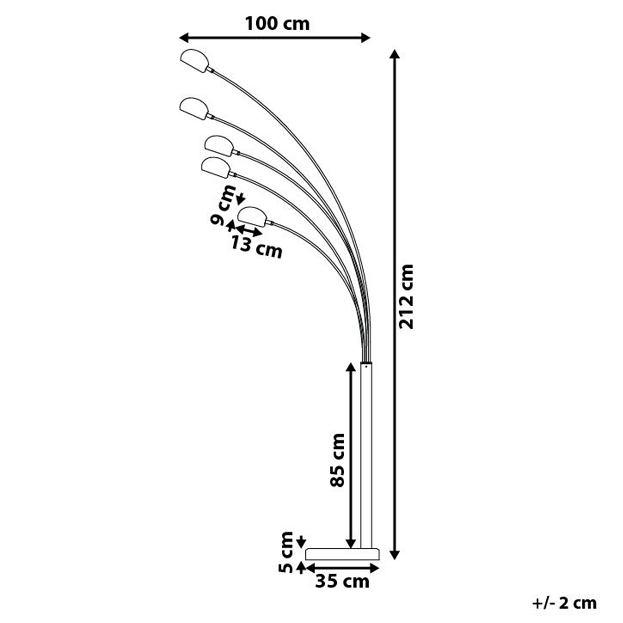 Lampada da Terra Colore Argento Metallo Cromato 210 cm Orientabile 5 Luci