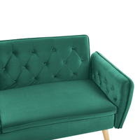 Divano letto trasformabile imbottito in velluto verde scuro con schienale abbottonato dal design moderno