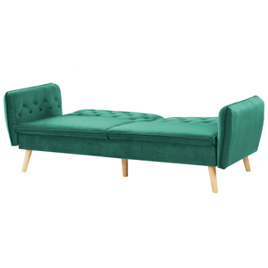 Divano letto trasformabile imbottito in velluto verde scuro con schienale abbottonato dal design moderno