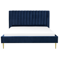Letto imbottito velluto blu scuro e oro rete a doghe testiera alta 180 x 200 cm testata alta design retrò