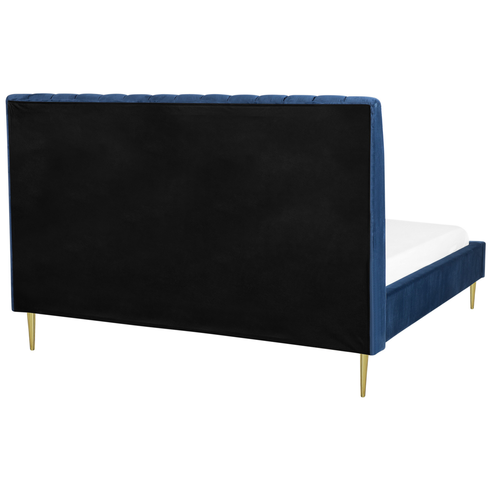 Letto imbottito velluto blu scuro e oro rete a doghe testiera alta 180 x 200 cm testata alta design retrò