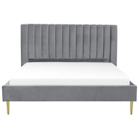 Letto imbottito velluto grigio e oro rete a doghe testiera alta 180 x 200 cm testata alta design retrò