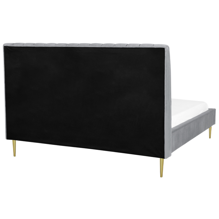Letto imbottito velluto grigio e oro rete a doghe testiera alta 180 x 200 cm testata alta design retrò