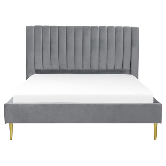 Letto imbottito velluto grigio e oro rete a doghe testiera alta 160 x 200 cm testata alta design retrò