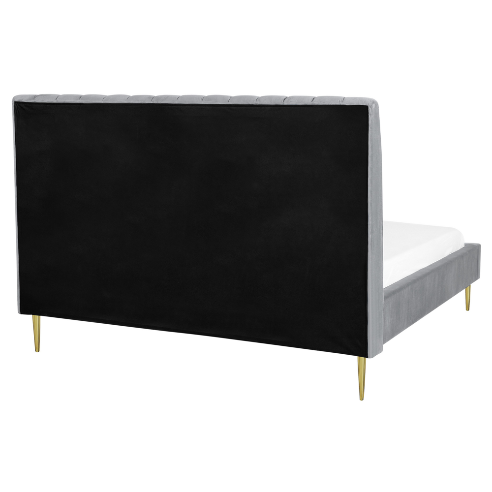 Letto imbottito velluto grigio e oro rete a doghe testiera alta 160 x 200 cm testata alta design retrò