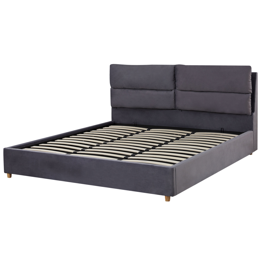 Letto matrimoniale con contenitore velluto grigio 180 x 200 cm