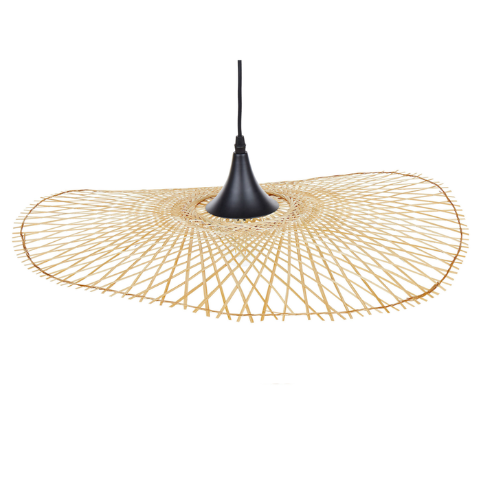 Lampada a Sospensione Luce Legno Bambù Ovale Paralume 60 cm Lampada a Sospensione a Soffitto
