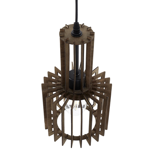 Lampada a Sospensione in Legno Scuro MDF Metallo Lampada a Sospensione Paralume Aperto Boho Design Cucina Soggiorno Decorazioni