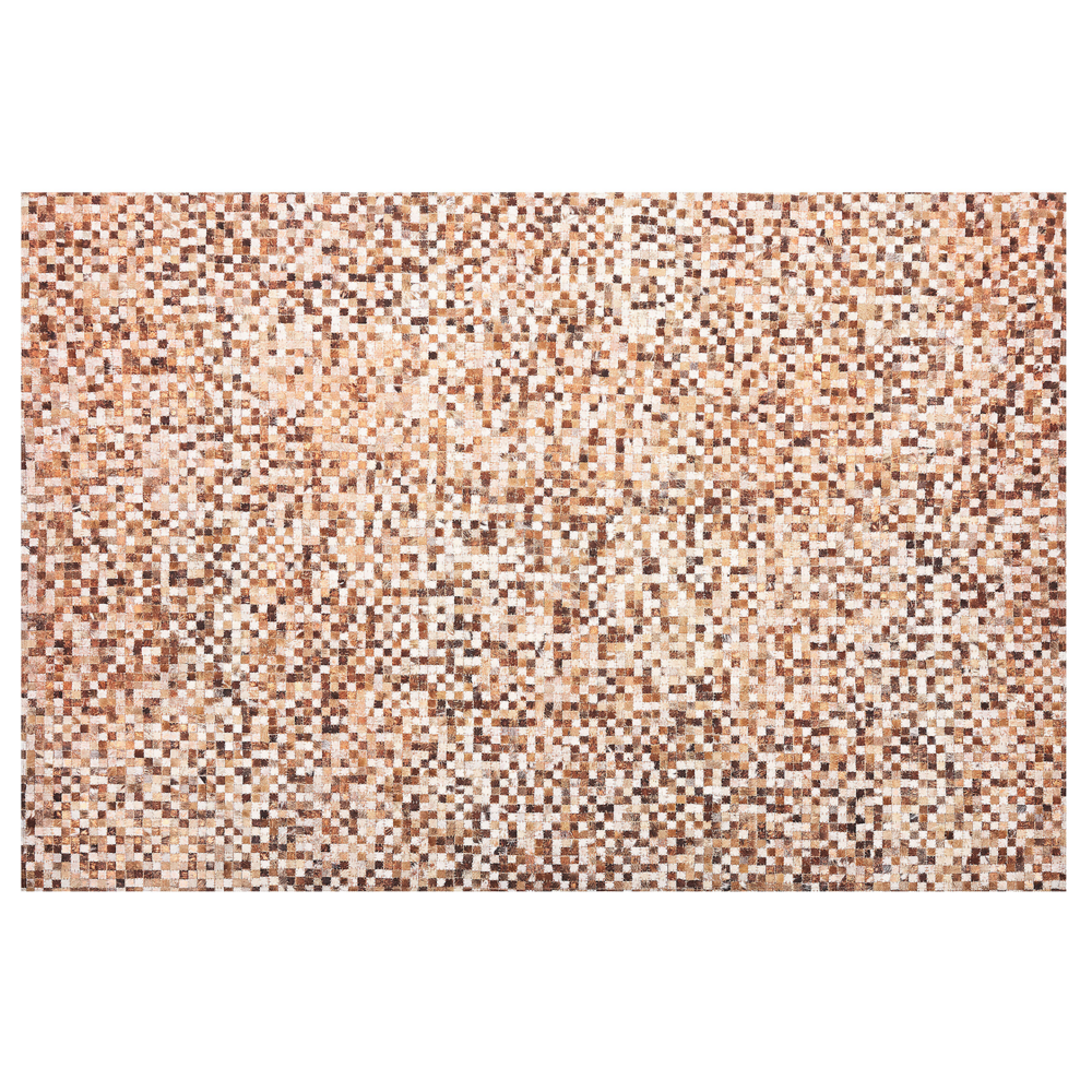 Tappeto tappetino Marrone Pelle Bovina 160 x 230 cm Patchwork Fatto a Mano Moderno Boho