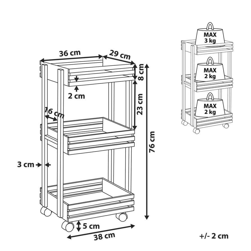Carrello da cucina in legno chiaro con ferro Nero in paulonia ruote girevoli a 3 livelli bagno sala da pranzo