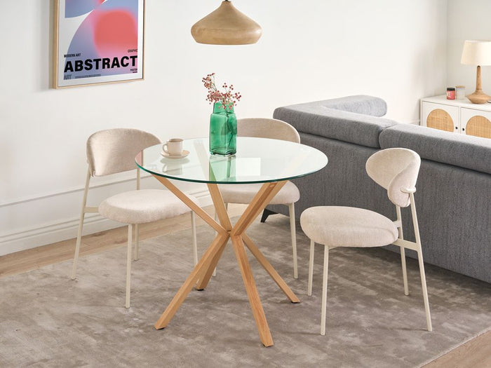 Tavolo da pranzo rotondo piano in vetro temperato legno chiaro ø 90 cm scandinavo