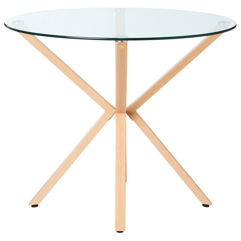 Tavolo da pranzo rotondo piano in vetro temperato legno chiaro ø 90 cm scandinavo
