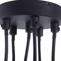 Cluster Lampada a Sospensione Metallo Nero e Legno Chiaro 6 Luci Forma Campana Moderna