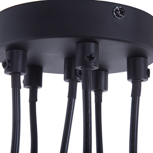 Cluster Lampada a Sospensione Metallo Nero e Legno Chiaro 6 Luci Forma Campana Moderna