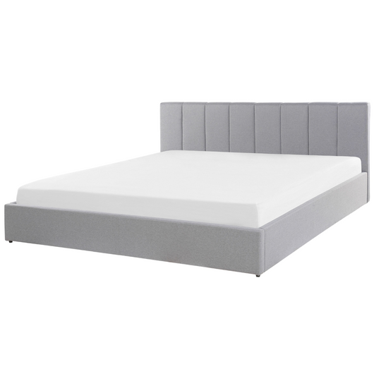 Letto contenitore Rivestimento in tessuto grigio chiaro 180 x 200 cm con testiera a doghe
